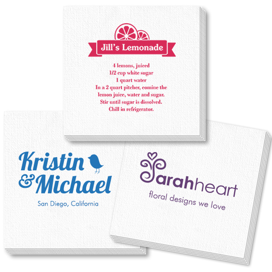 Custom Deville Napkins with Your 1-Color Artwork with Text we will Typeset
